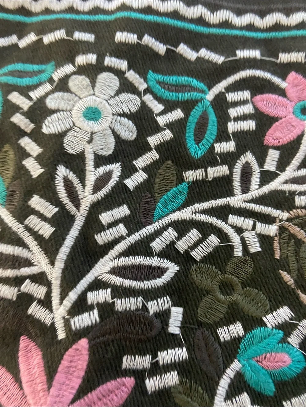 miami Black Embroidered Mini Skirt with Pink & Teal Floral Motif